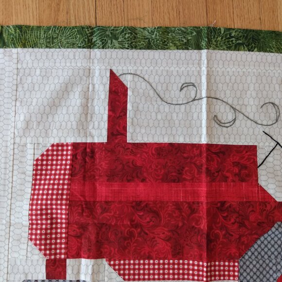 Quilted Farm Tractor Quilt Block Fabric Panel Red Green Pillow Cover Wallhanging - Picture 5 of 13